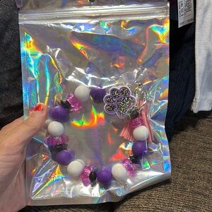 Purple and White Beaded keychain